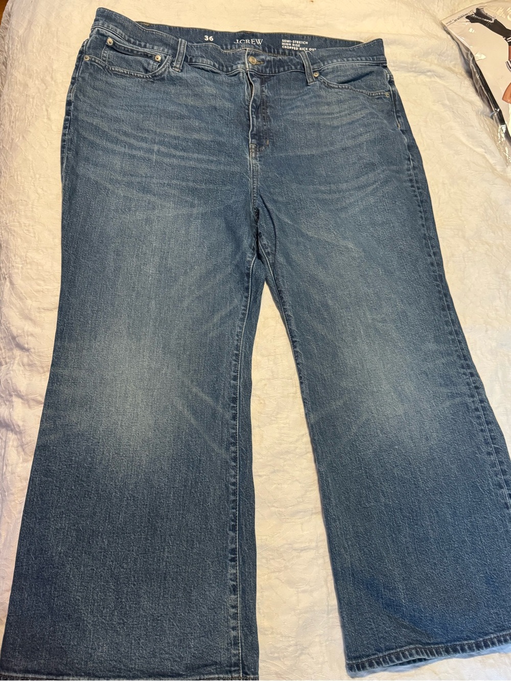 J.Crew Womenโs 36 High Rise Cropped Kick Out Jeans Semi Stretch Blue Denim